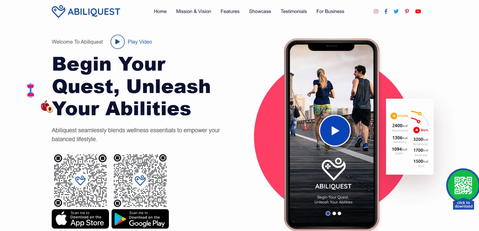 Abiliquest: food, water, vitals and community in one wellness app
